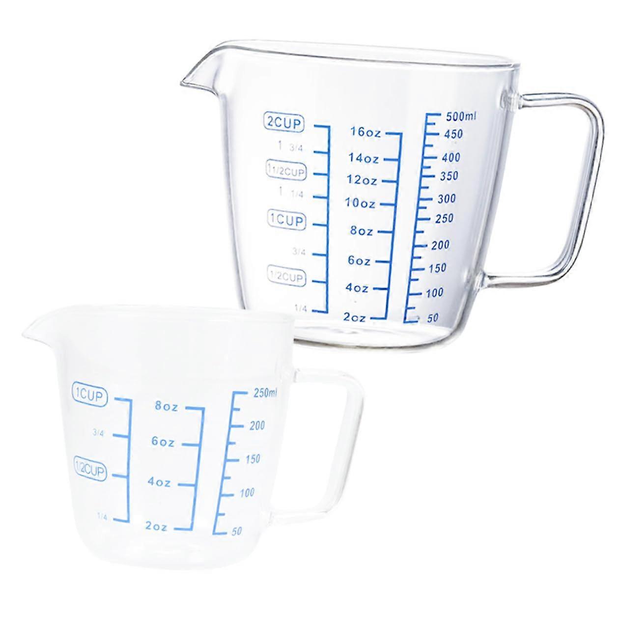 2pcs Borosilicate Glass Measuring Cups with Precise Markings and Easy Pour Spout for Baking and Cooking