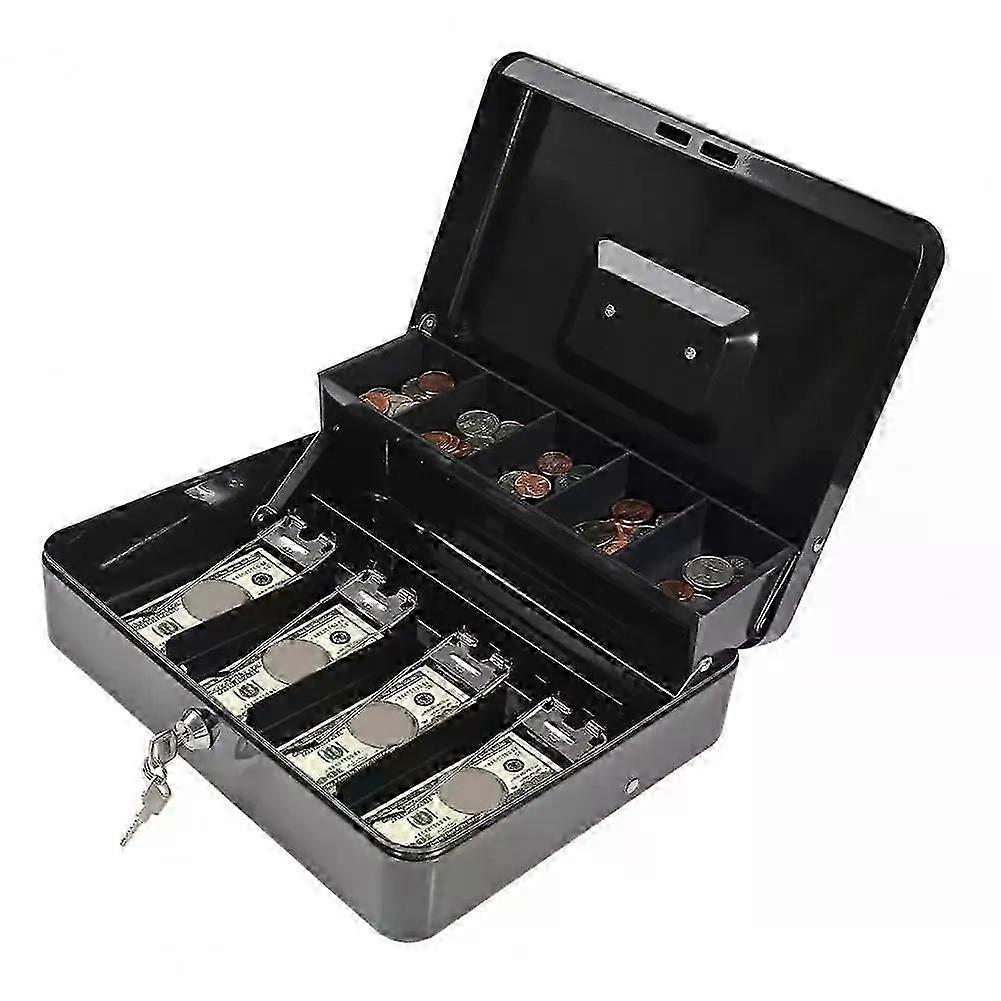 30*24cm Metal Cashier Box With 2 Keys Multi Money Trays Cantilever Design Coin Grids Locking Secure Money Organizer