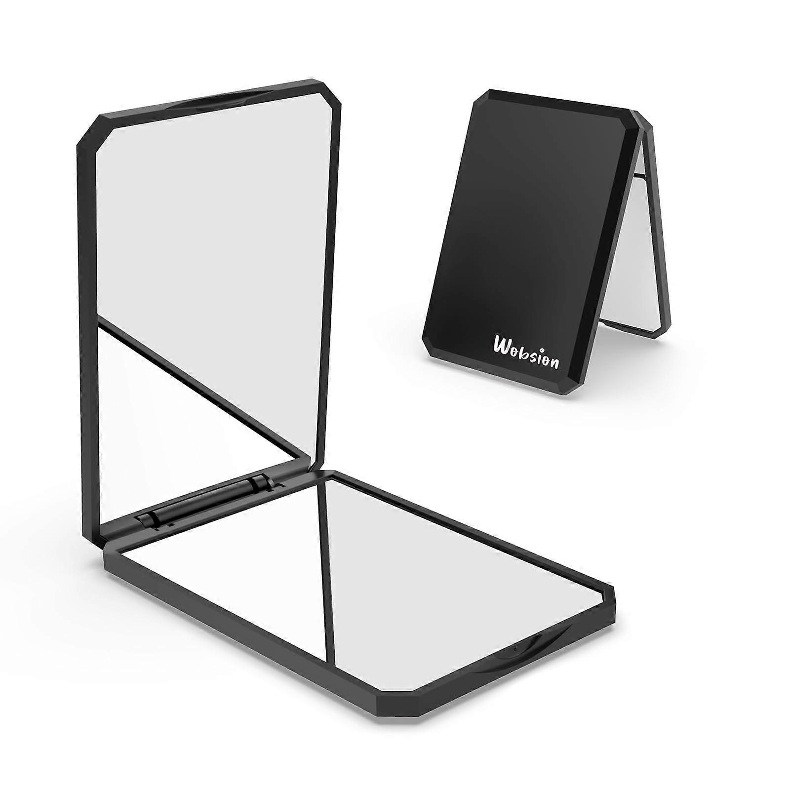 Compact Travel Mirror with 1x and 2x Magnification, Folding Square Makeup Mirror for Purse, Black