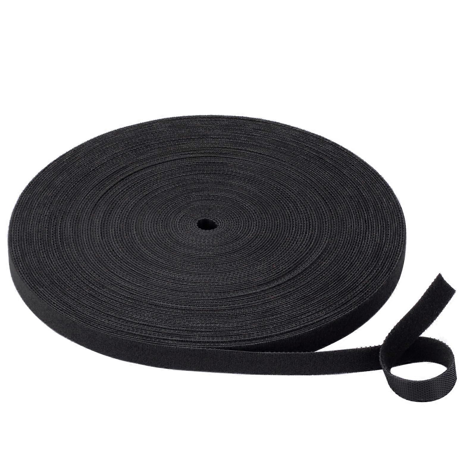 Hook and Loop Cable Ties Roll 25 Yards Black Reusable Straps for Wire Management and Custom Cutting