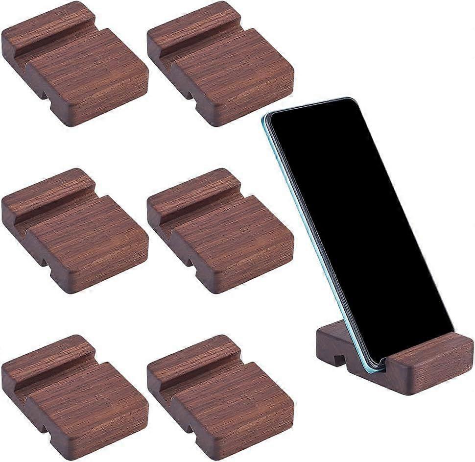 6 Pcs Wood Mobile Phone Holders Desktop Phone Stand Portable Tablet Holder for Supporting Phone in Office Home Brown