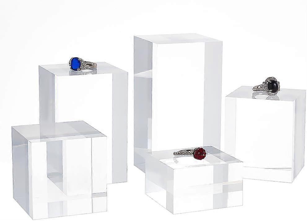 5Pcs Clear Acrylic Cube Display Block 1.2/ 2/ 2.4/ 3.2/ 4 Inch High Solid Display Pedestal Stand for Gem Jewelry Display Displaying Pop Figures Cosmet