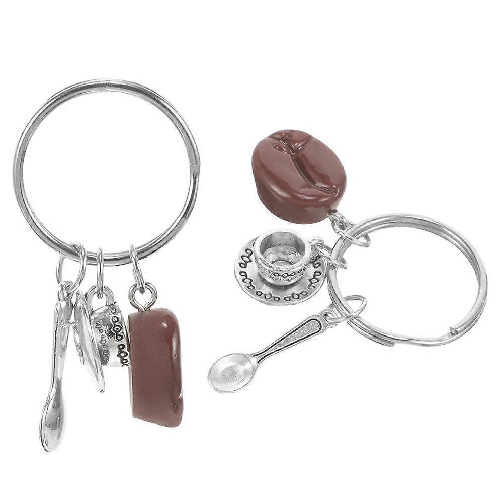 Mini Coffee Cup Keychain Set for Bag and Keys 2Pcs Alloy Charm