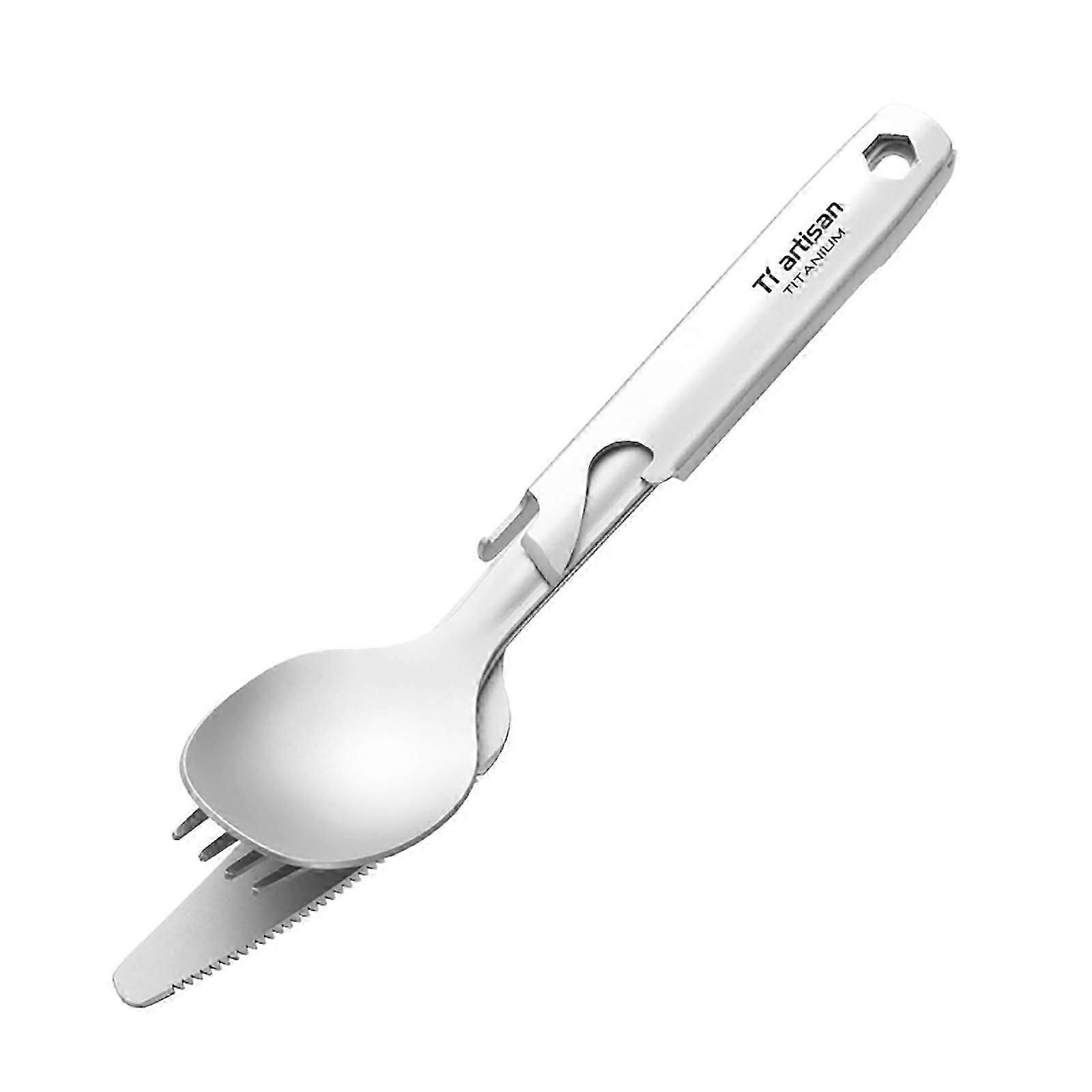 Titanium Flatware Set 4 Pieces Lightweight Fork Spoon Knife Bottle Opener Utility Cutlery for Camping Travel Daily Use