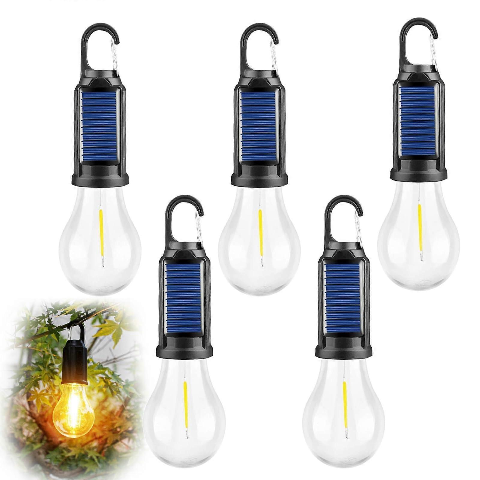 Solar Camping Light USB and Solar Powered LED Lantern with Hook, Waterproof, 5pcs