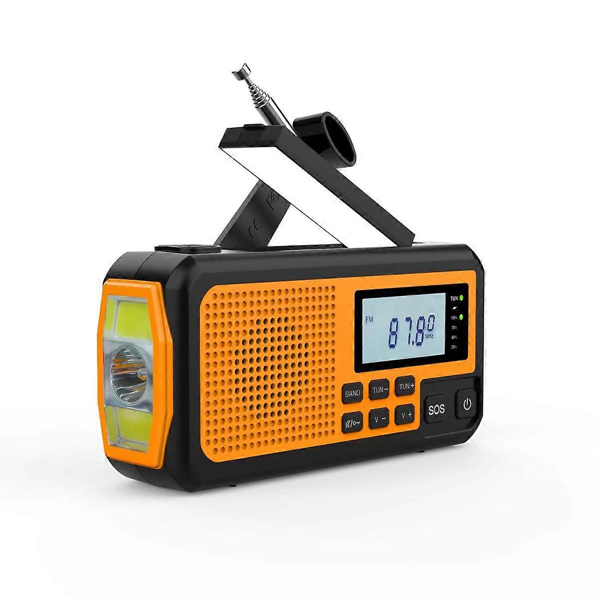 Kurbelradio + FM-Radio, Bluetooth-Notfallradio mit 5000-mAh-Akku, Solarfunktion, Wecker und Stromausfallschutz