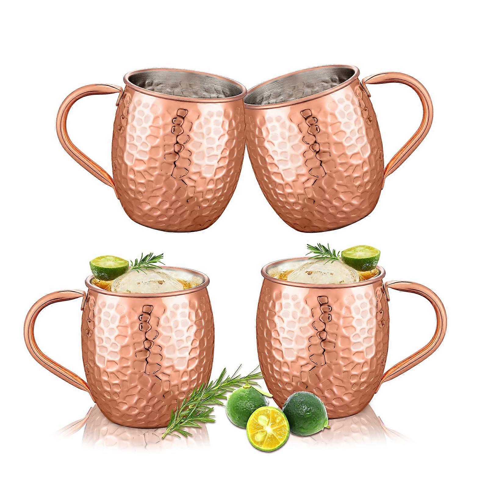 Moscow Mule Mugs Set of 4 Hammered Copper Cups 304 Stainless Steel Lining for Bar and Party