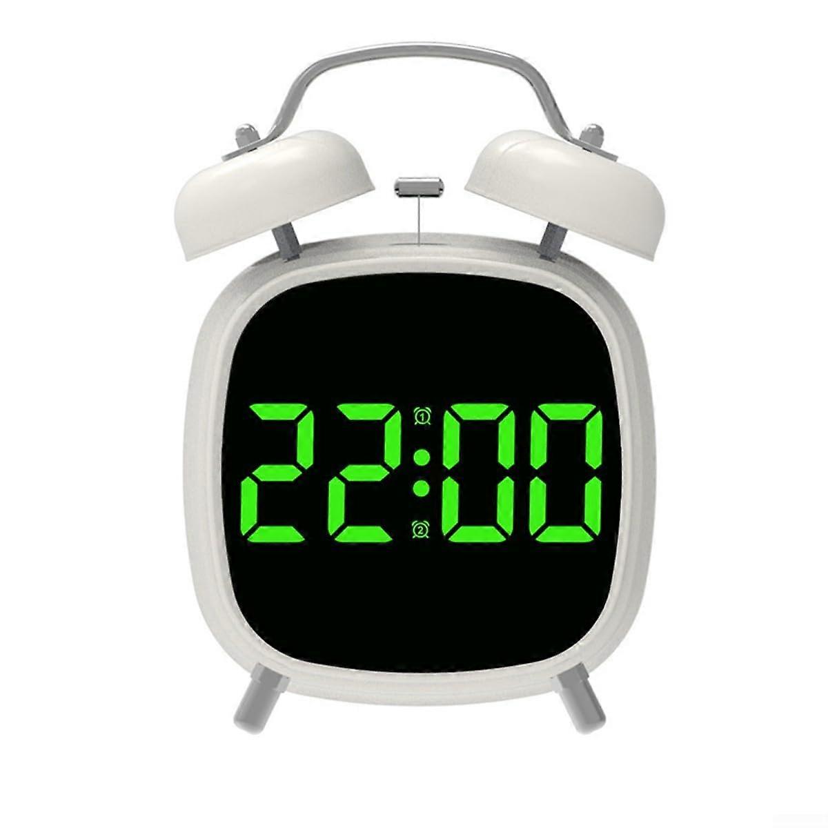 LED Twin Bell Alarm Clock with Loud Double Bell, Silent Tick, 4Inch Display, USB or Battery