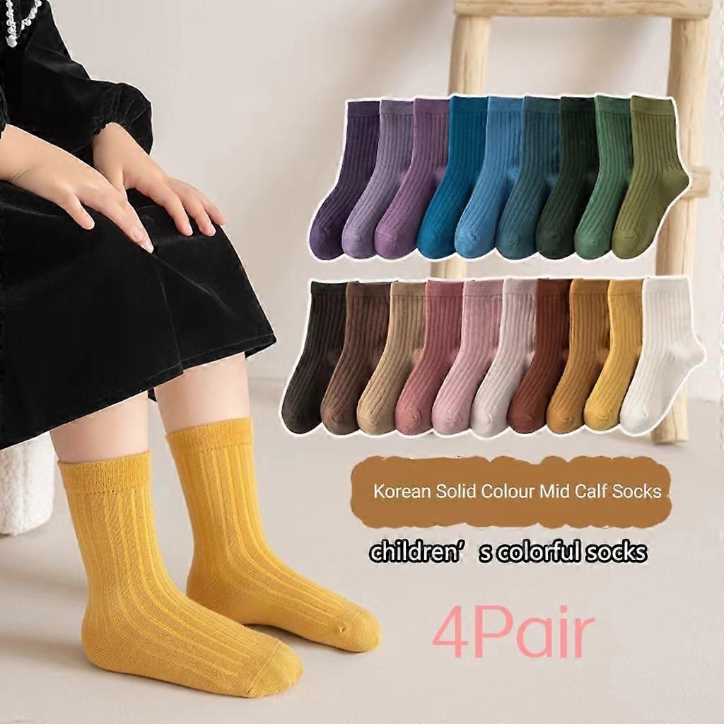 Nouvelle collection automne coréenne de chaussettes mi-mollet unies pour enfants (garçons et filles), 4 paires, style décontracté et sport.