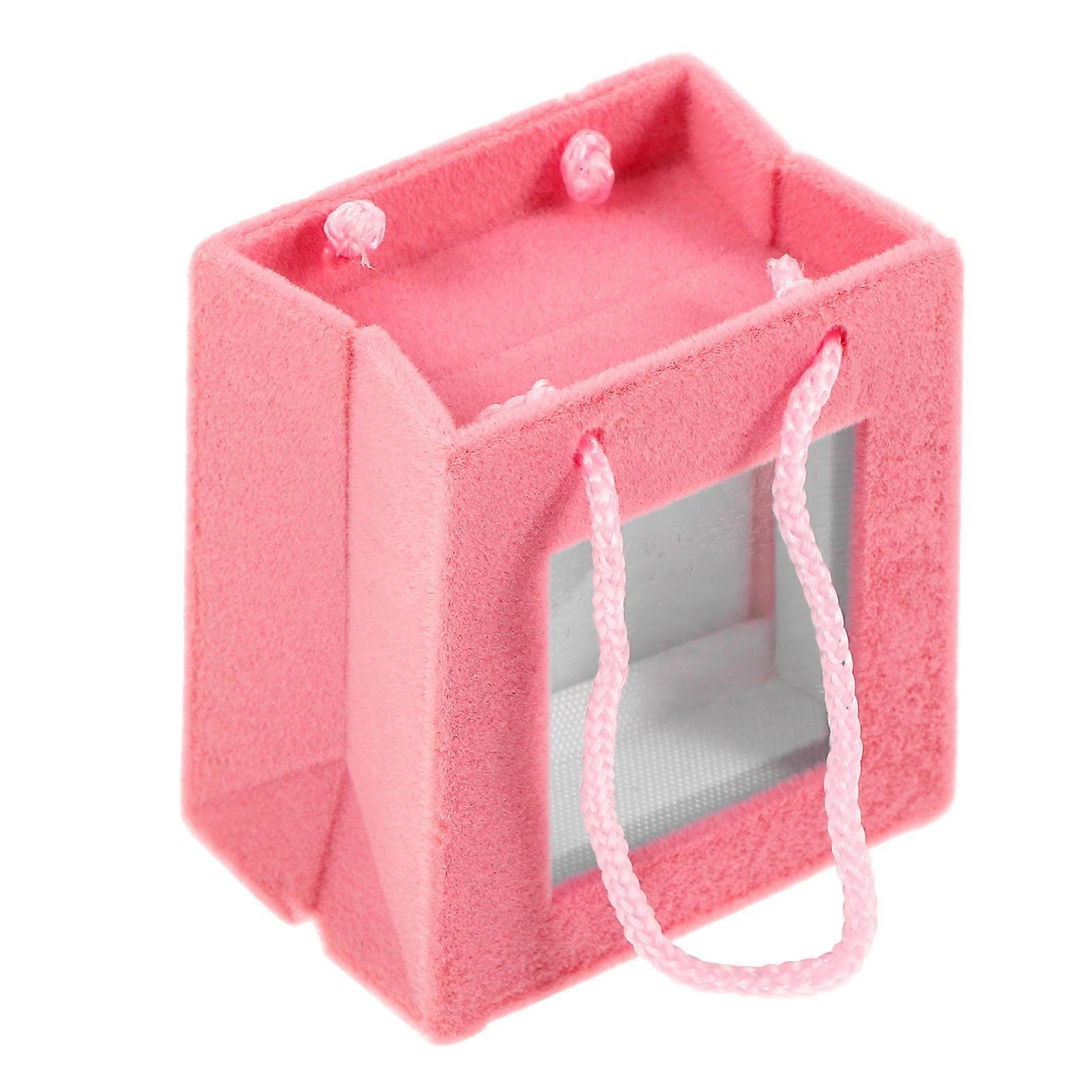 Ring Box Ring Case for Jewelry Storage Use 2Pcs Pink Flocking Material