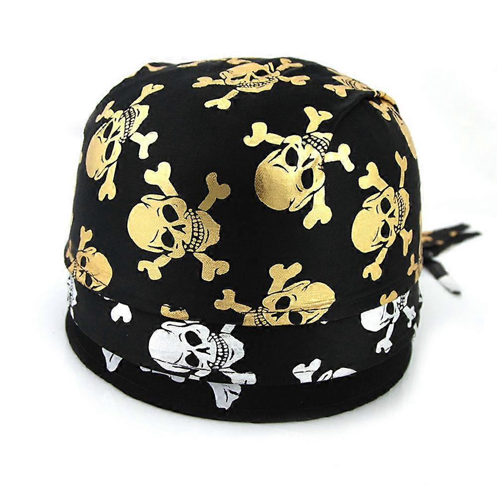 Halloween Cap Skull Turban Hat for Summer Use 2Pcs Silver Set