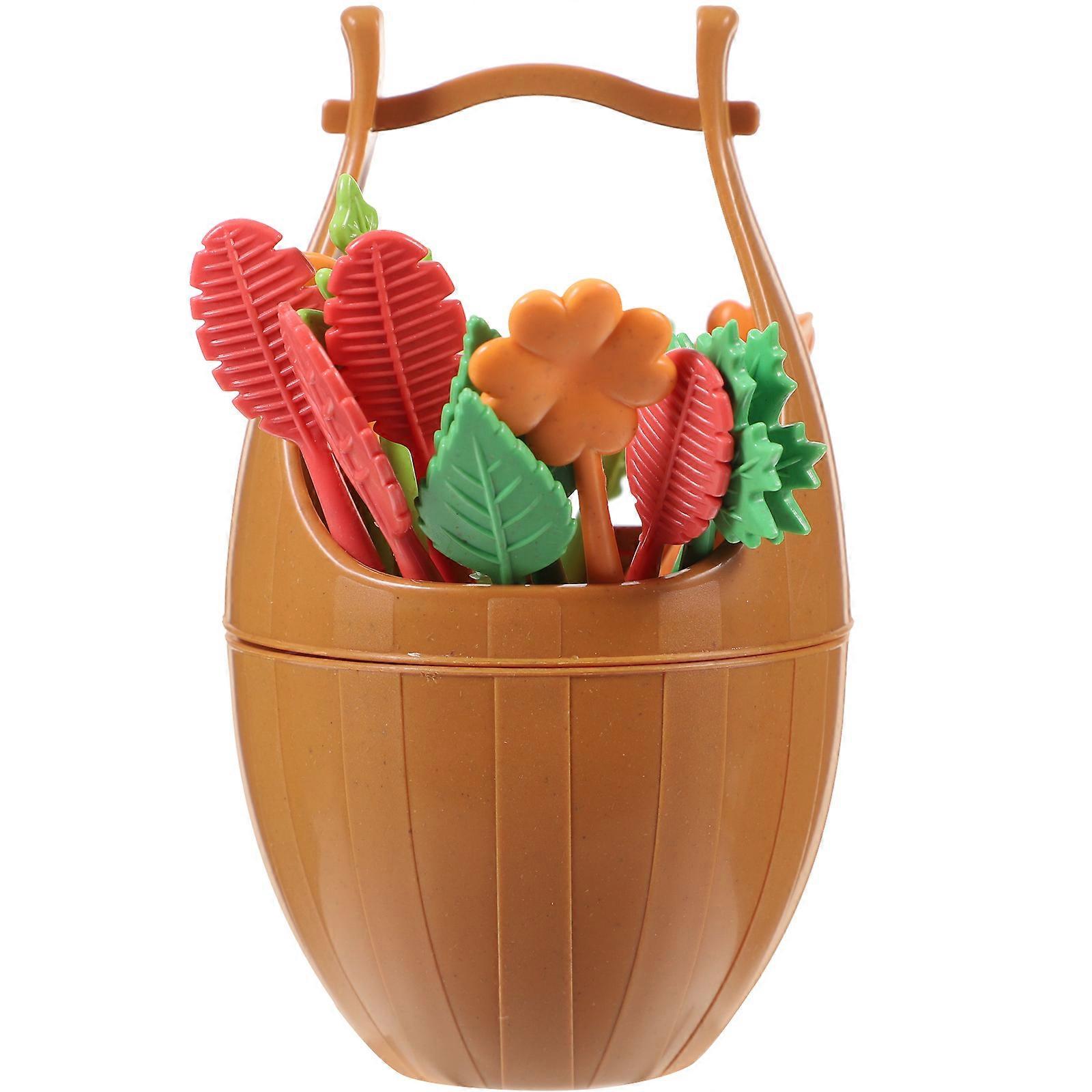 Cocktail Sticks Biodegradable Leaf Fruit Forks for Fruit Eating 17Pcs