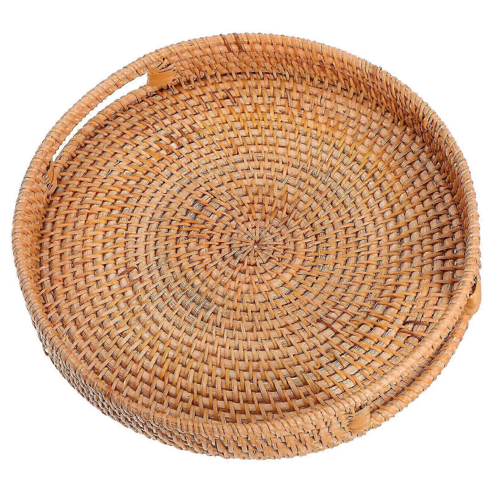 Round Rattan Serving Tray Set - 3Pcs Handwoven Fruit and Snack Baskets