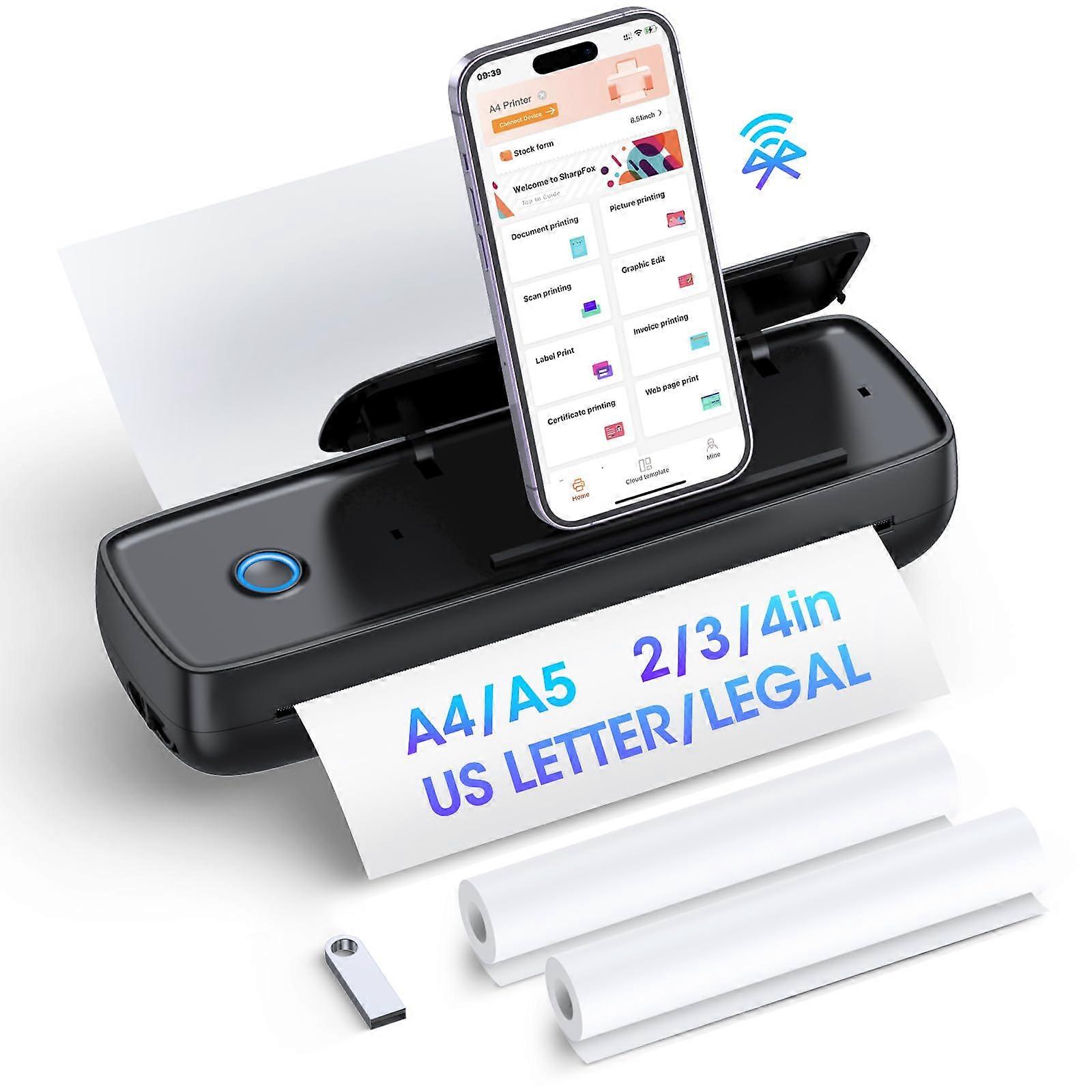 Portable Wireless Printer Inkless Bluetooth Thermal Printing for A4 A5 US Letter Travel iOS Android