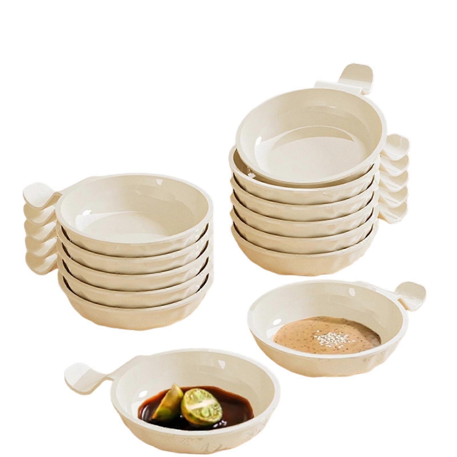 Ceramic Dipping Dish with Handle for Condiments and Snacks, Small Porcelain Sauce Plate Set