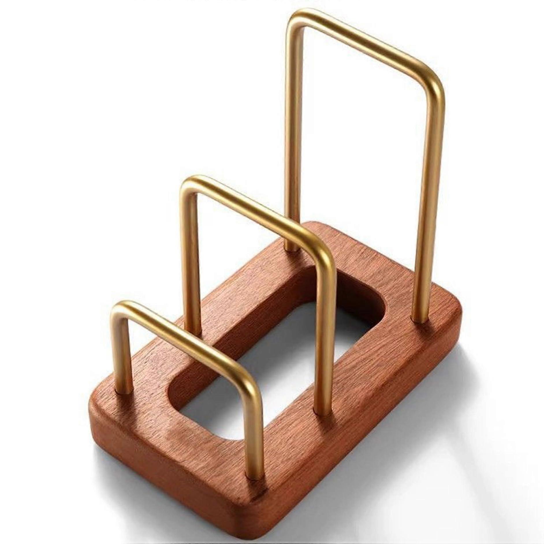 Cutting Board Holder with Rustproof Metal and Wood Base, SpaceSaving Kitchen Organizer Rack