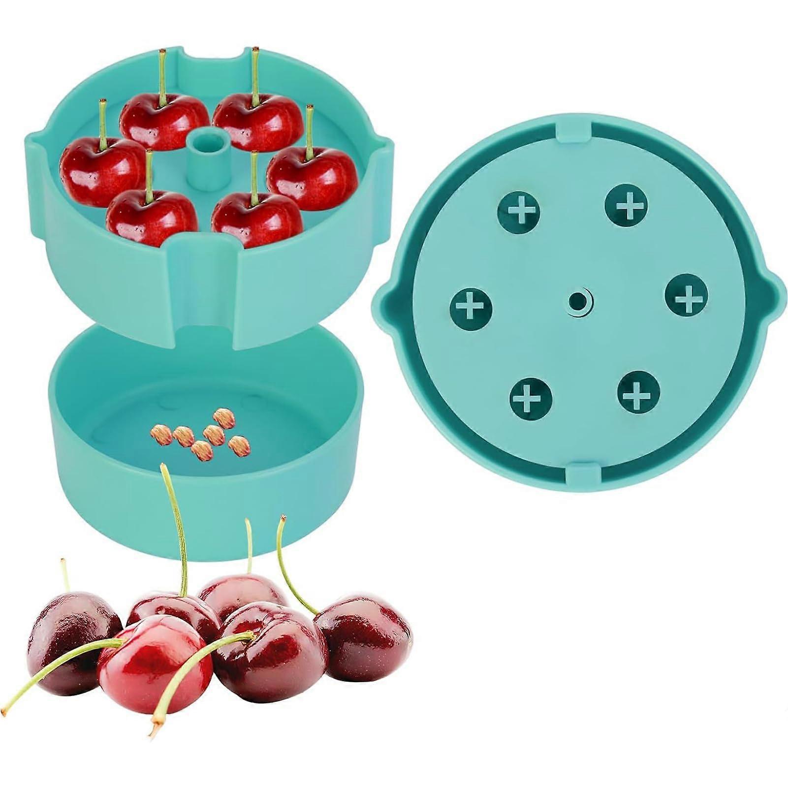 Cherry Pitter with Juice Collection Container, 6Hole Ergonomic Cherry Stoner Tool, Blue