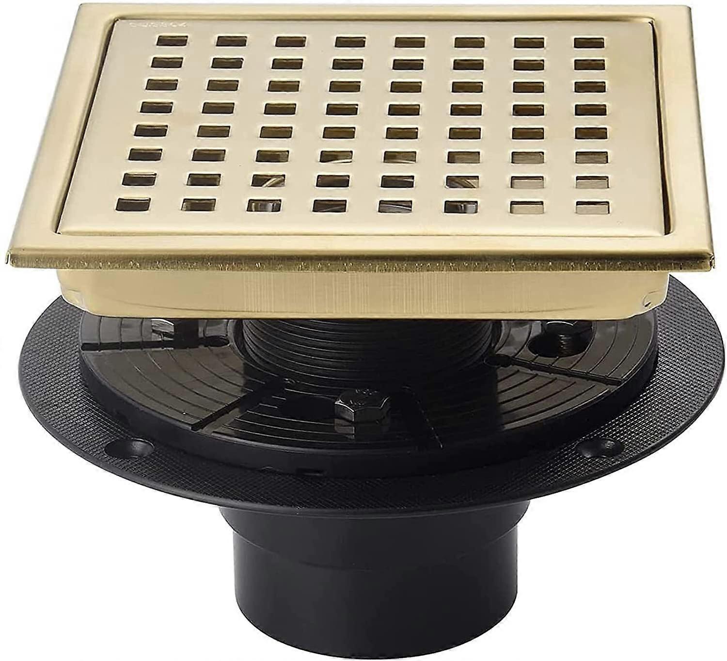 6 Inch Square Shower Floor Drain with Removable Tile Insert Grate, Adjustable Height, Corrosion Resistant