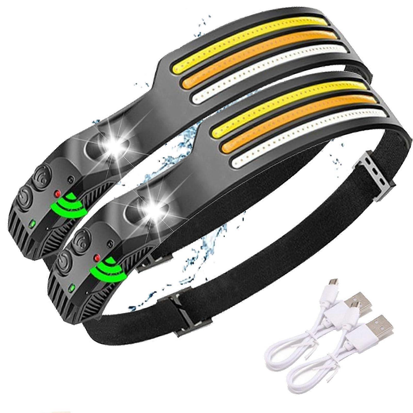 LED Headlamp 2 Pack 230° Wide Beam Waterproof Rechargeable USBC Motion Sensor for Camping