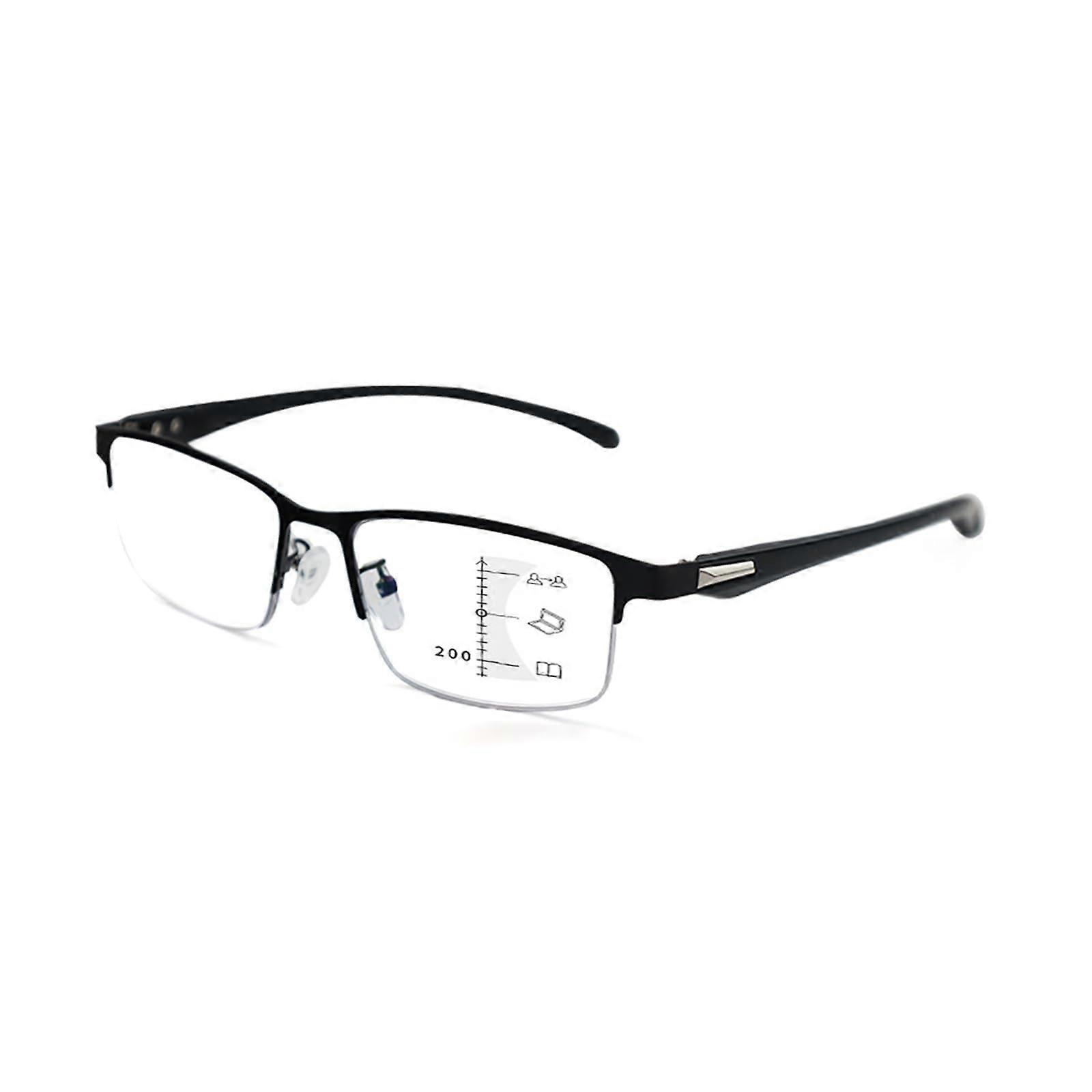 Progressive Multifocus Reading Glasses for Men Blue Light Blocking Half Frame Anti Glare TR90 Black 2.5x
