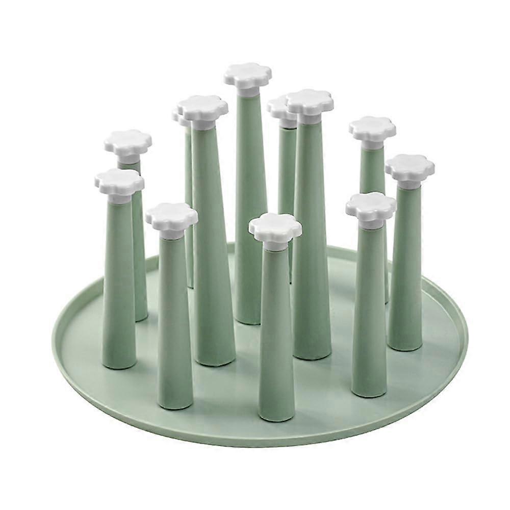 Bottle Drying Rack Green Round with 12 Stands Spin Stack Glass Holder for Countertop Storage