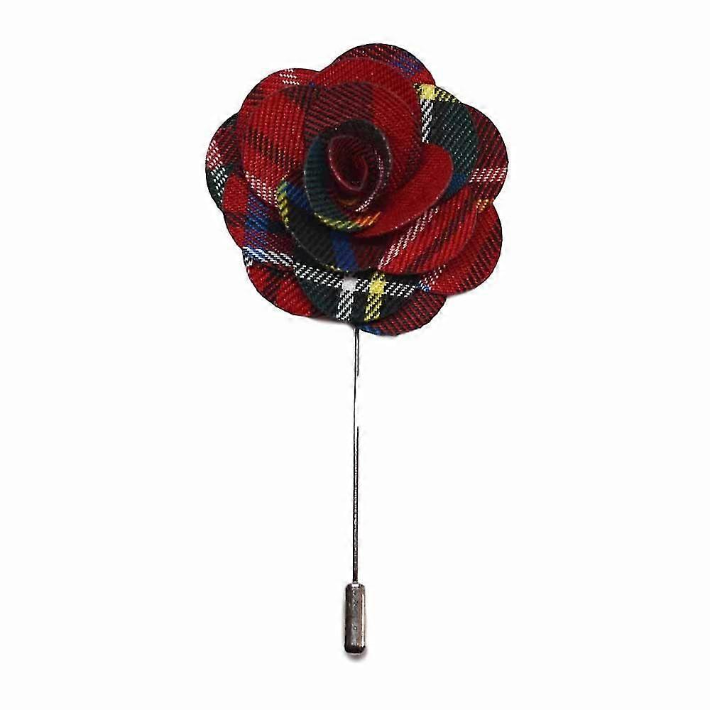 Red Tartan Flower Lapel Pin