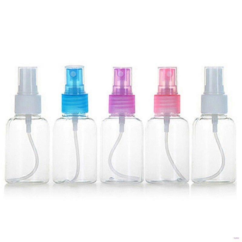 Five 50ml empty plastic spray bottles, clear mini perfume sprayers