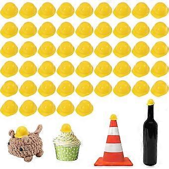 50Pcs Mini Construction Hat Miniature Hard Hat for Crafts Plastic Bottle Topper for Party Decor Yellow 1.61 x 1.46 x 0.83inchs
