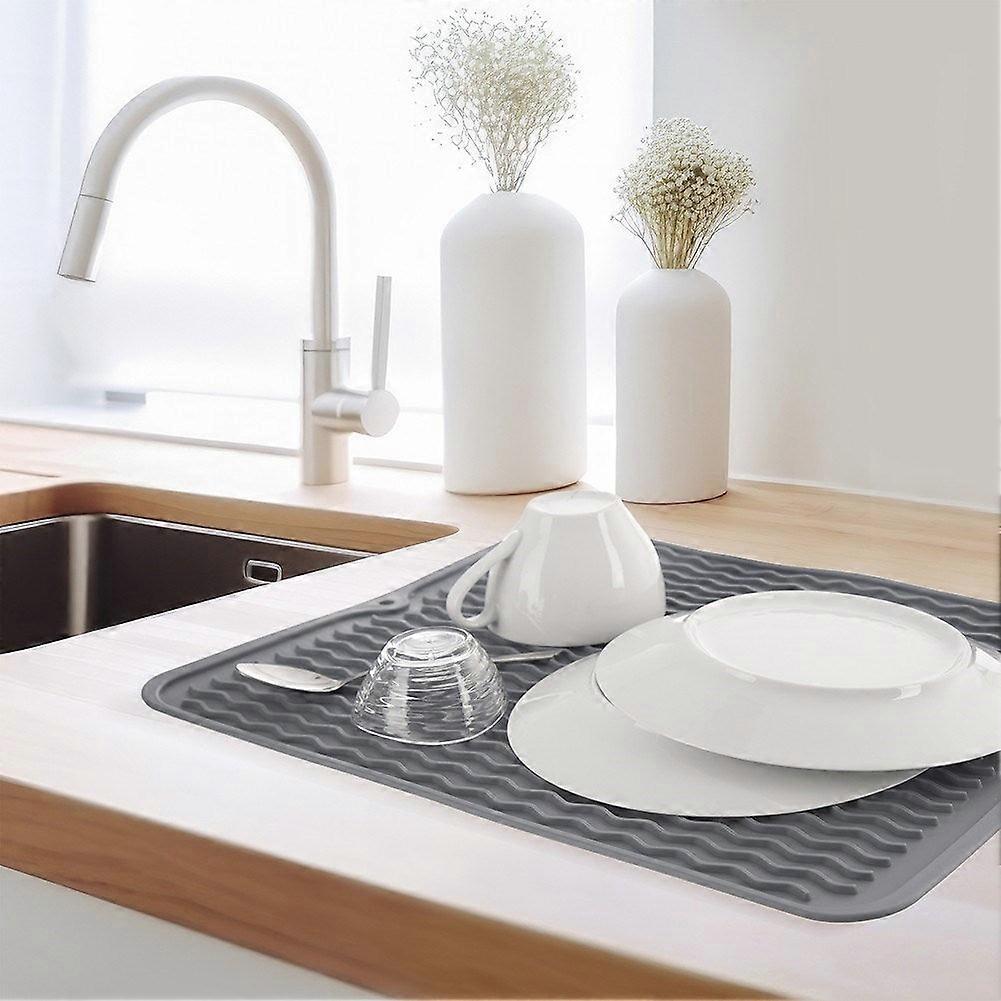 Gray dish mat with channels for quick drying and hygiene