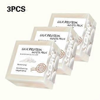 Natural Goat Milk Soap with Silk Protein, 3-Pack, 100g Each, Plant Essential Oil Face and Body Cleansing Bar, Deep Moisturizing, Unisex Gift