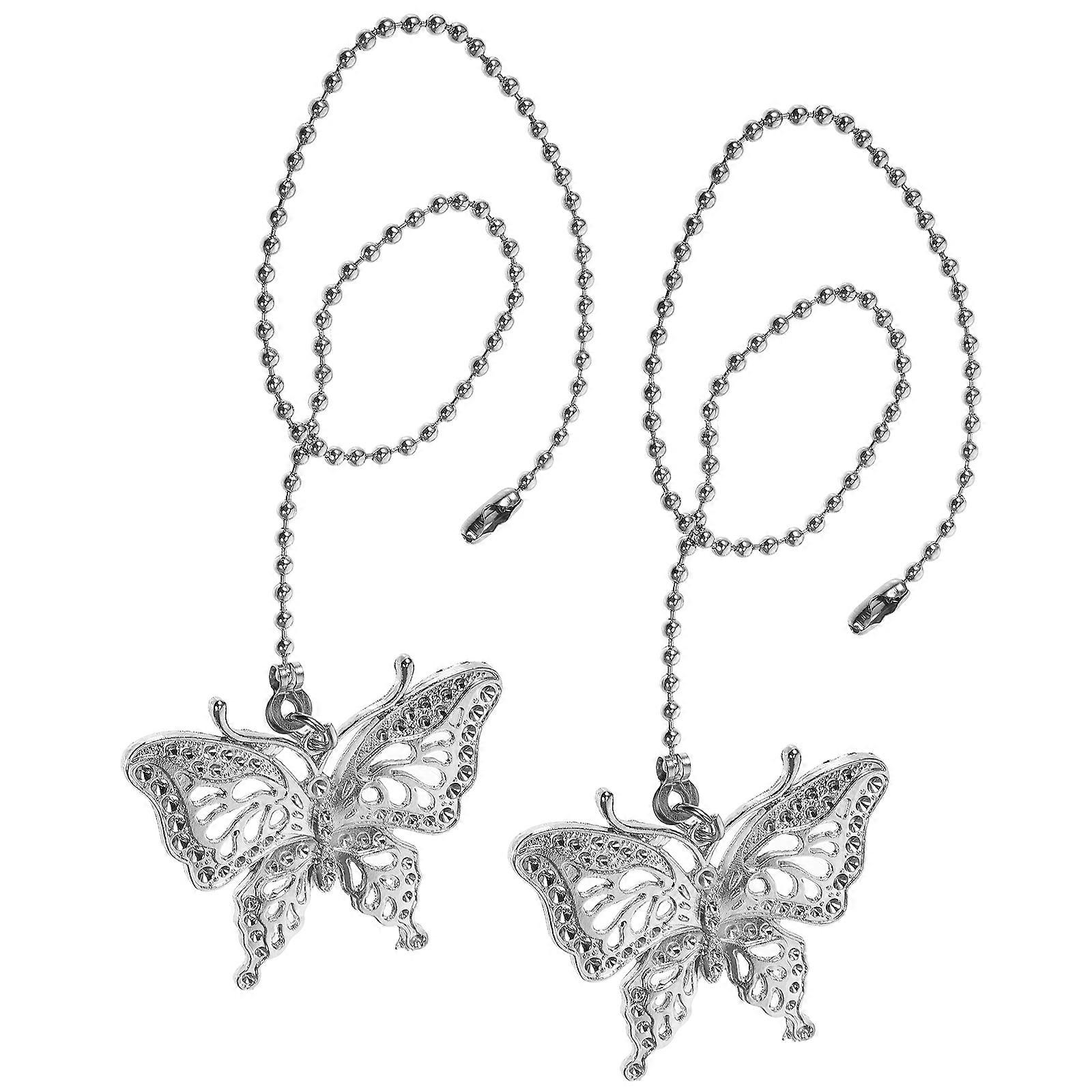 2Pcs Ceiling Fan Pull Chain Butterfly Ceiling Fan Pull Chain Extension Light Pulling Chain Replacement Pull Chain Silver