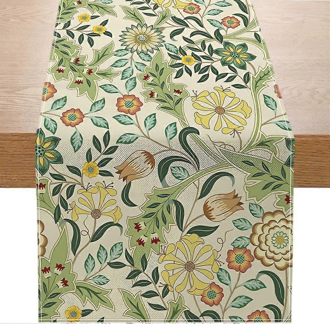Table Runner with Forest Flowers - Spring and Summer Green Table Runne