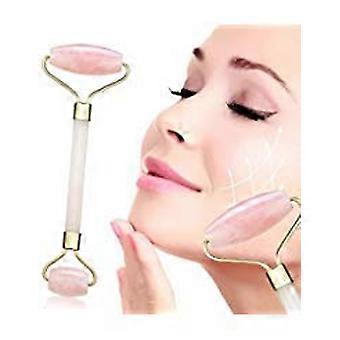 Rose Quartz Facial Roller for Anti-Wrinkle and Puffiness Reduction, Dual-Ended Natural Tool