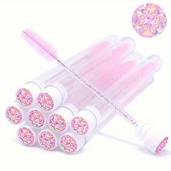 10 Pcs Eyelash Brush Tubes Set, Reusable Shiny Mascara Brush with Dustproof Case, Eyebrow Comb, Makeup Tool, Polyester Bristles, ABS Plastic Handle