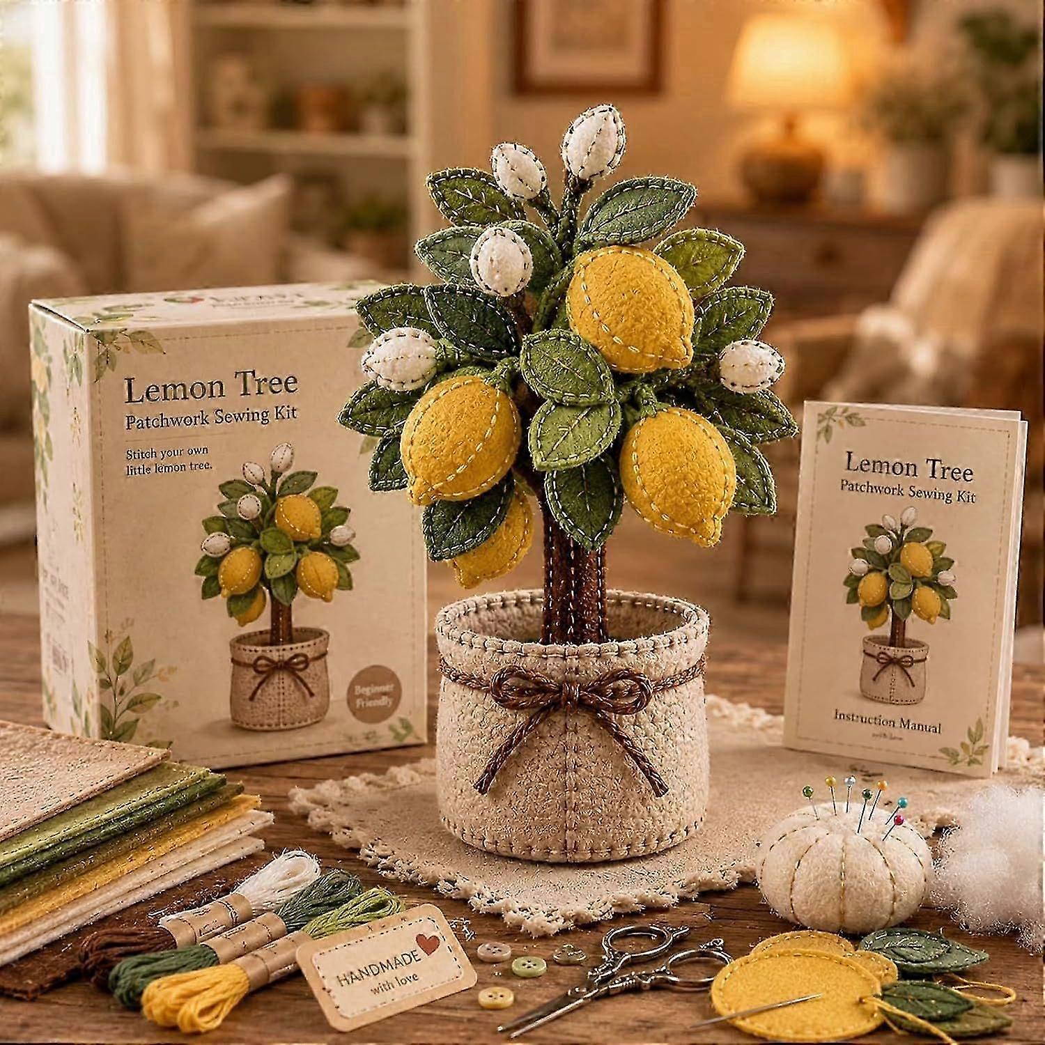 Handmade felt tree sewing kit, DIY craft material with various patterns, without outer packaging or instructions.
