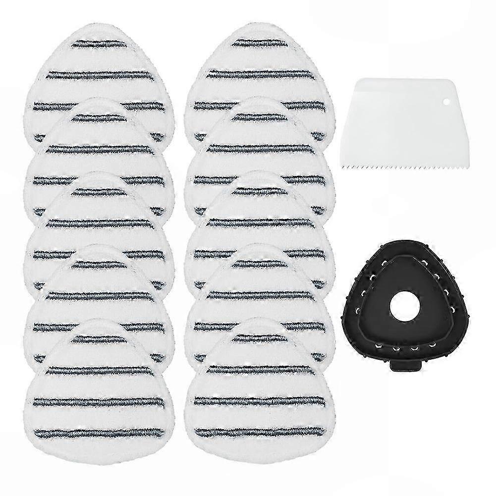 Spin Mop Replacement Pads, 10 Pack, Compatible with O-Cedar EasyWring, Includes 1 Mop Base and 1 Scraper