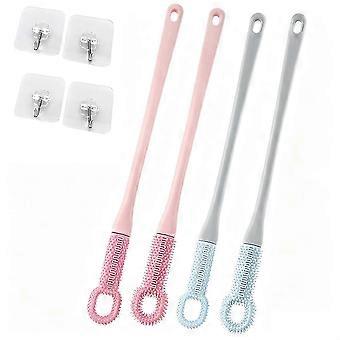Easy-Reach Deep Cleaning Foot Brush, Soft Silicone Toe Cleaning Brush Long Handle, 15.7" Foot Scrubber with Hooks
