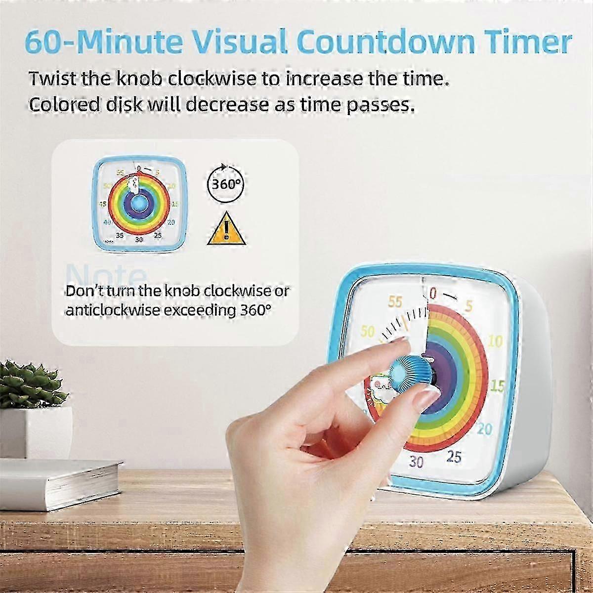 60-Minute Visual Timer with Night Light, Countdown Timer,Pomodoro Timer with Rainbow Pattern compatible with Ki