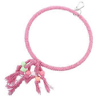 Pink Bird Stand Parakeet Ring Toy for Pet Cotton Rope Durable Plaything