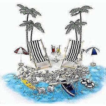 18pcs Miniature Beach, Diy Micro Beach Landscape Ocean Beach Decoration Kit de Decoração para Diy Fairy Garden e Dollhouse - incluindo Guarda-Sol, Cadeiras de convés, coco 