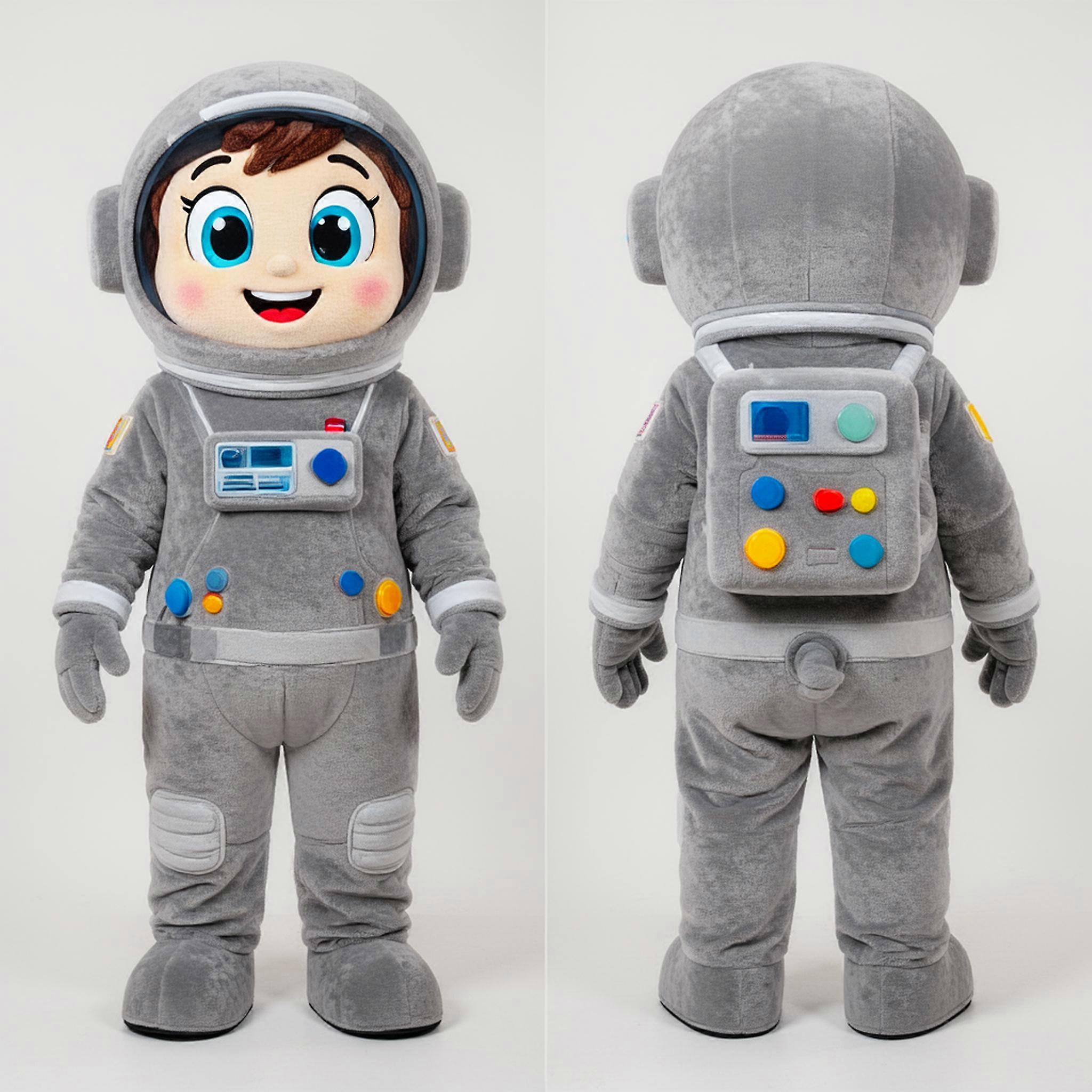 MASTICOT Velvety Gray Expressive Astronaut Mascot