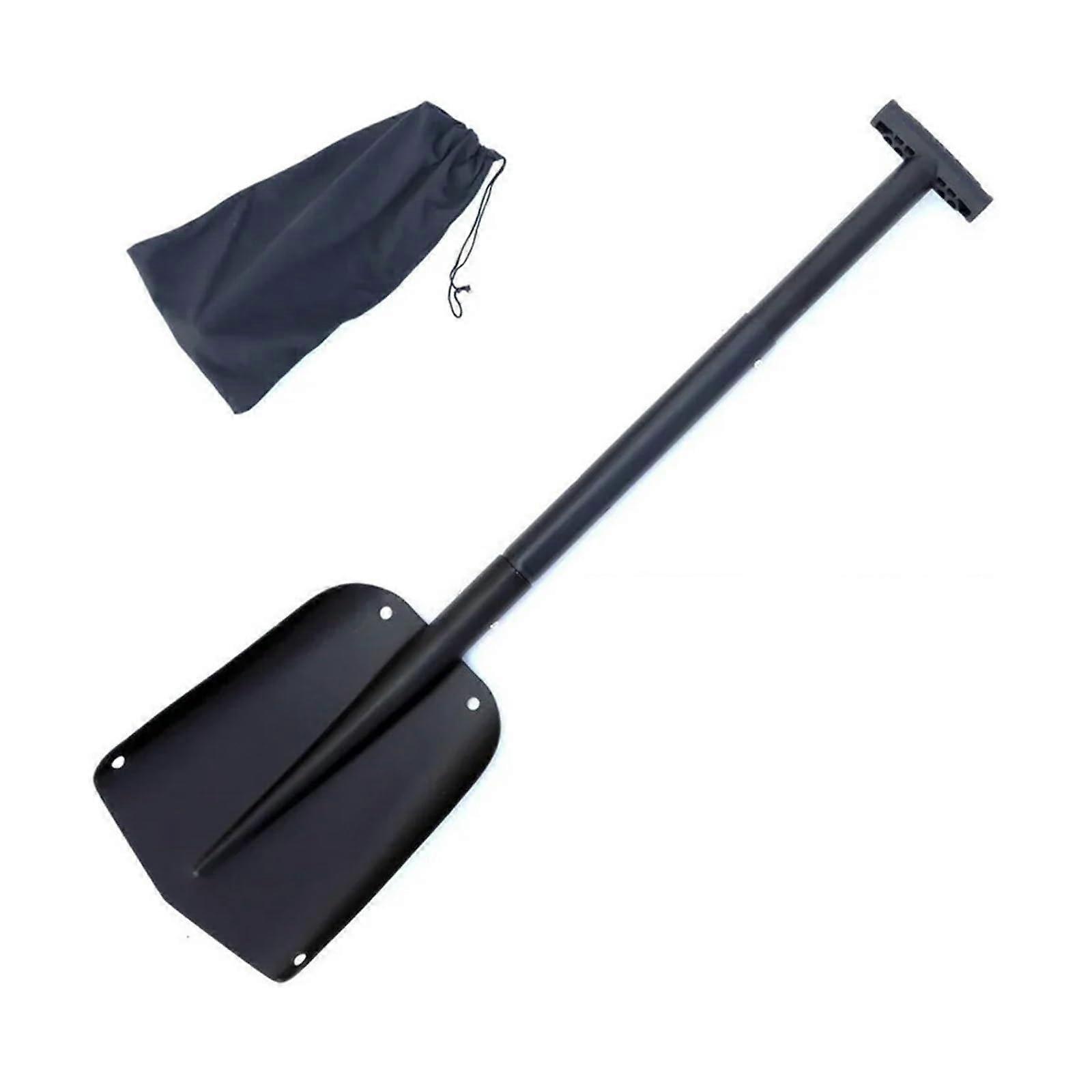 Pelle à neige pliante avec manche rétractable, en alliage d'aluminium, outil d'hiver compact pour voiture et camping (noir)