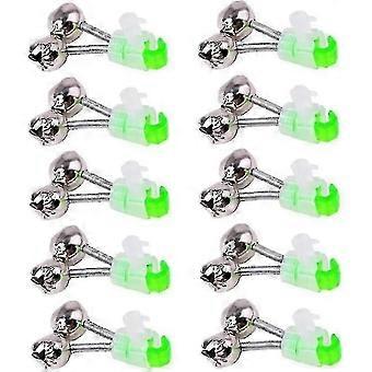 10 Pcs Fishing Bite Alarms Rod Bell Clamp Tip Clip Bells Green Accessory Outdoor Metal