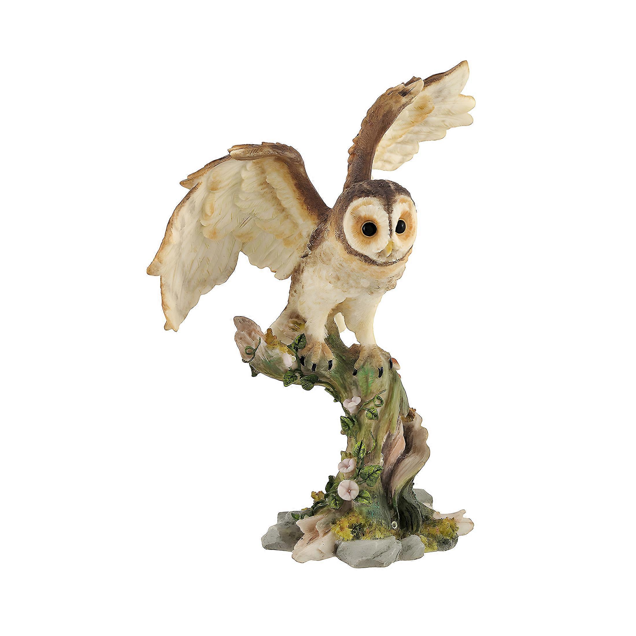 Owl Spreading Wings on Perch Statue