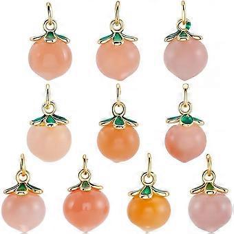 1 Box 10Pcs Natural Agate Peach Charms 13x9x9mm Green Pink Fruit Charms with Jump Ring for Necklace Bracelet Earrings Jewelry Making DIY Crafts