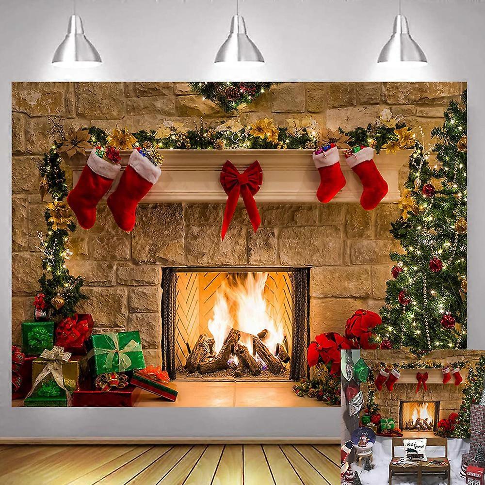 Christmas Fireplace Snowflake Vinyl Backdrop