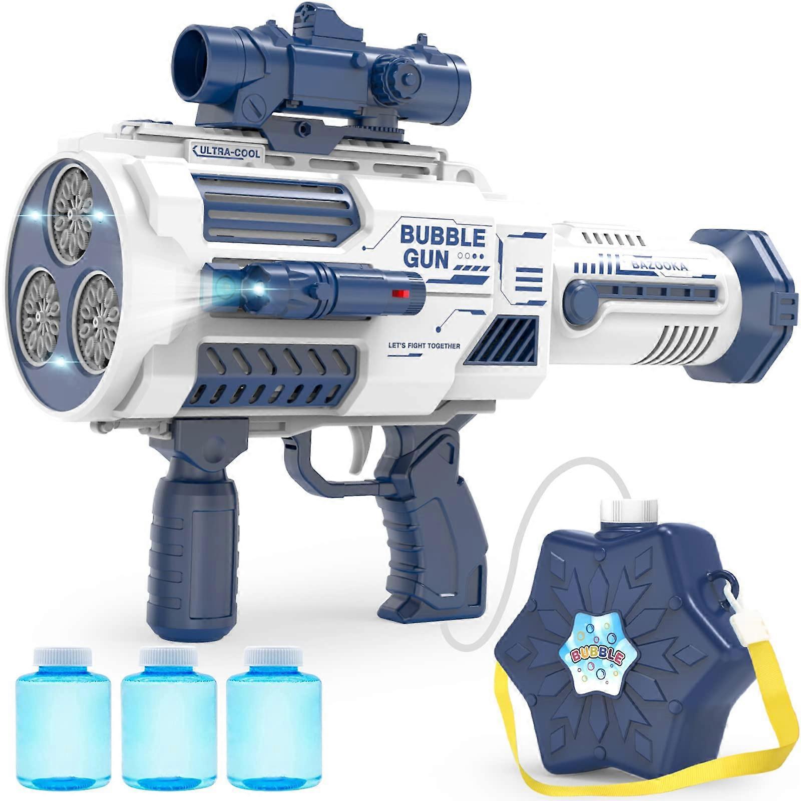 Automatic Bubble Gun with Large Solution Bottle, MultiHole Rocket Launcher Bubble Maker for Kids Party
