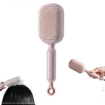 Self Cleaning Detangling Hair Brush with Retractable Air Cushion and Anti Static Massage Comb Pink