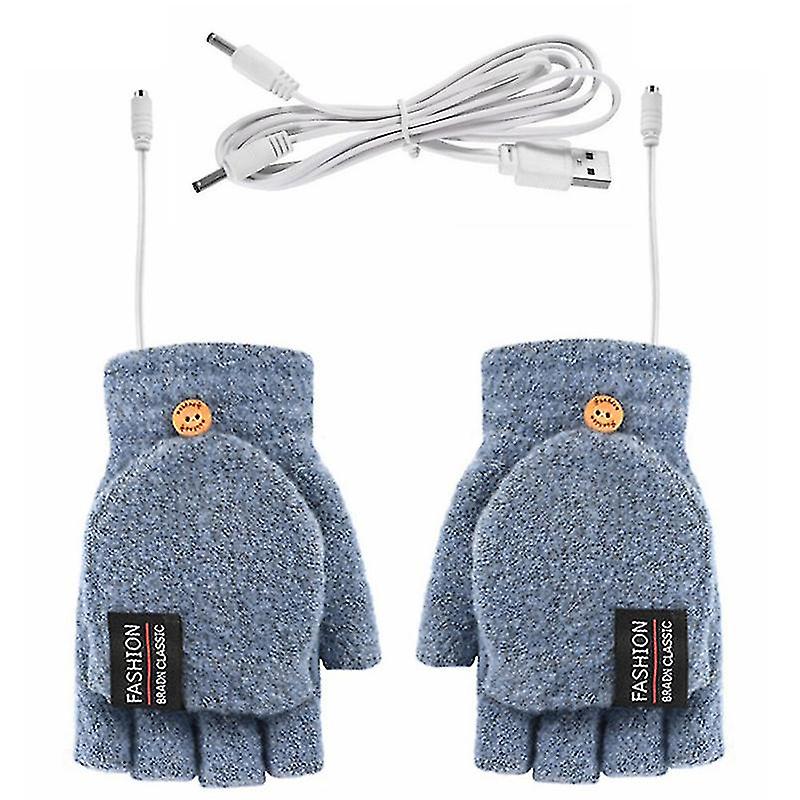 Usb Heated Gloves Winter Warm Knitting Gloves, Full Half Fingerless Gloves