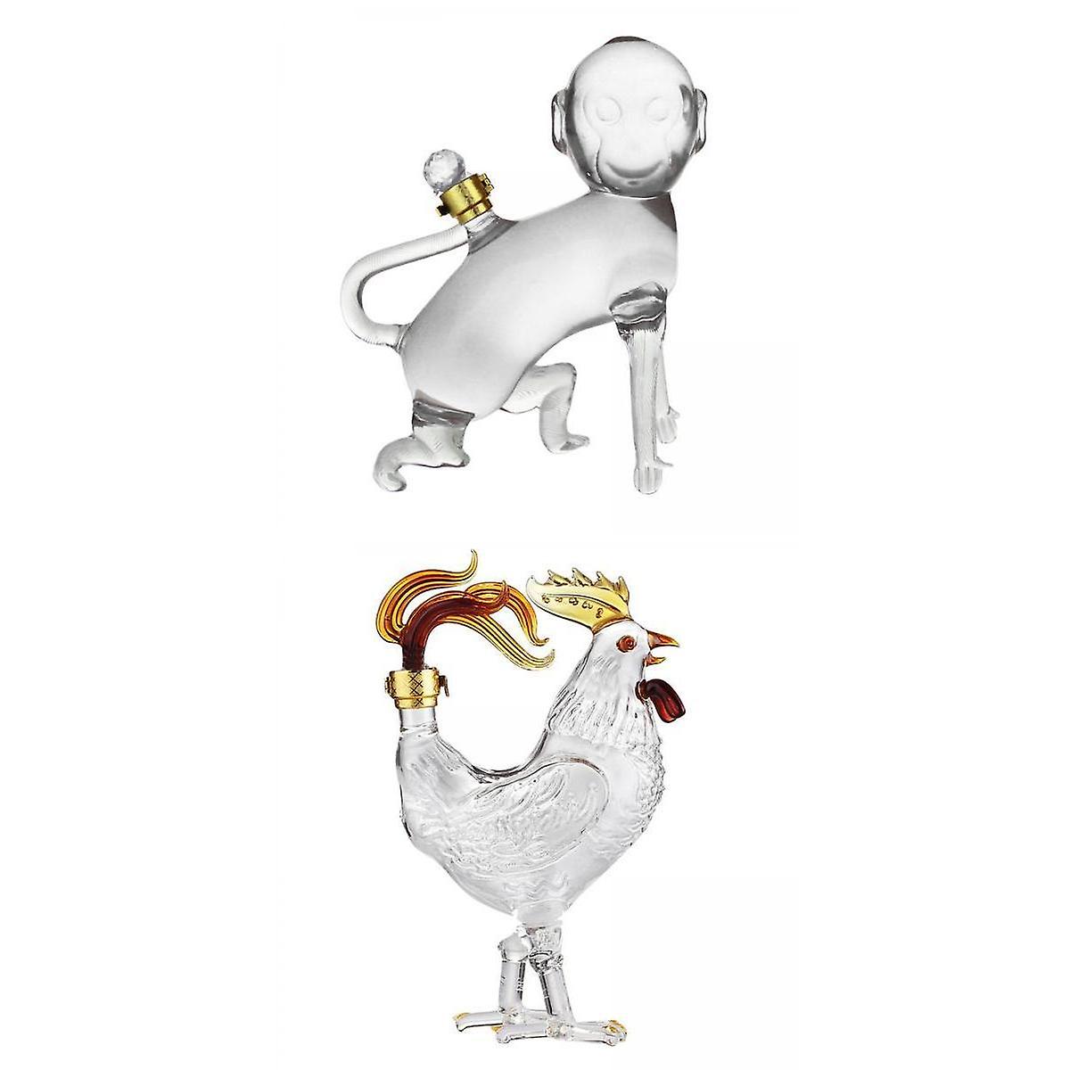 Set of 2 Animal Design Whisky Decanter Glass Unique Novelty Household Dining